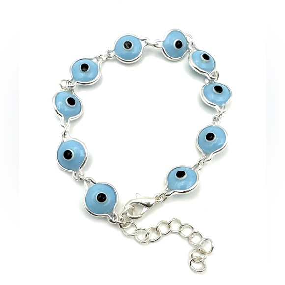 Opaque Sky Blue and Silver Tone Bracelet - Picture 1 of 2